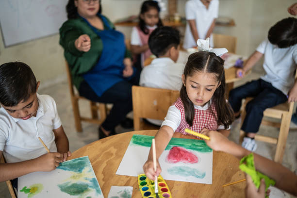 istock Students painting in the classroom at school 1416097839