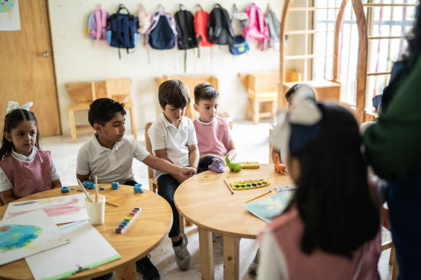 istock Schoolgirl talking on a presentation in the classroom at school 1416102529