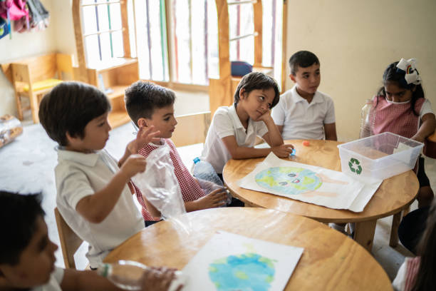 istock Teacher talking to students about recycling in the classroom at school 1416103055