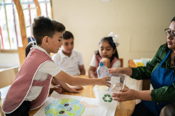 istock Teacher talking to students about recycling in the classroom at school 1416103074