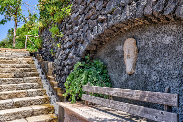 Rustic stairs and pathways amongst the hot springs on the island of Ischia in Italy stock photo