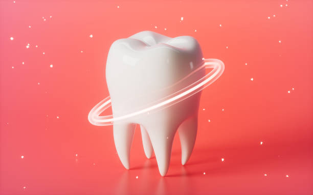 blanqueamiento dental y diente limpio, concepto de salud dental, renderizado 3d. - premolar fotografías e imágenes de stock