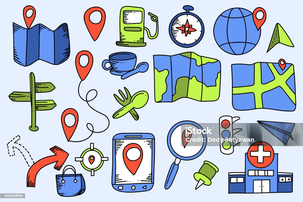 Pin Map Doodle Doodle Map Location Guide Set Stock Illustration - Download Image Now ...