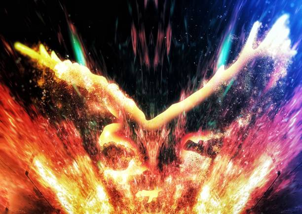 istock 3D illustration of a firebird flapping its wings in the dark 1416150857