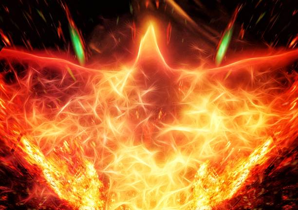 istock 3D illustration of a firebird flapping its wings in the dark 1416150861