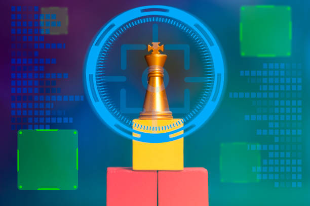 istock Golden chess with blue lock graphic icon. 1416154431