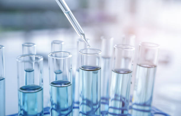 istock Laboratory research, test tubes with lab glassware. 1416162891