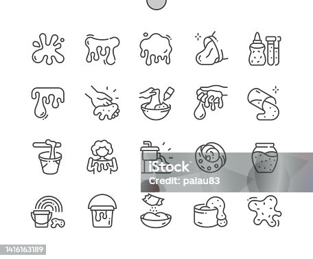 istock Slime. Mucus liquid. Kids toy. Slime in bottle and container. Pixel Perfect Vector Thin Line Icons. Simple Minimal Pictogram 1416163189