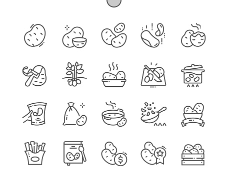 istock Potato vegetable. Food. Cooking, recipes and price. Potato chips. Menu for cafe. Pixel Perfect Vector Thin Line Icons. Simple Minimal Pictogram 1416163275
