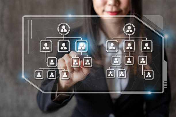 Young businesswoman manager working with organization chart team, Human resources management concept stock photo