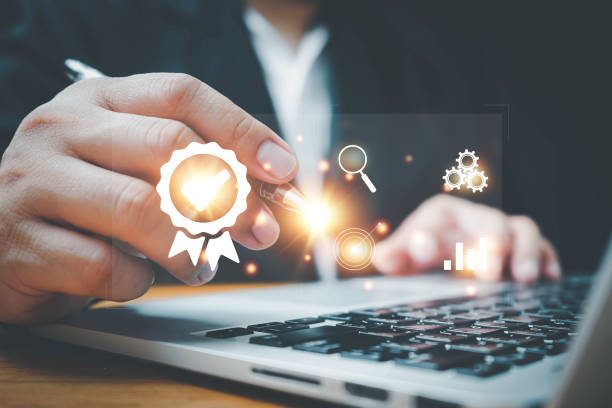 istock The company's product quality certificate is compliant, ISO certification and standardization concept, Standard quality control certification assurance guarantee, Concept. Guarantee, Standards. 1416166462