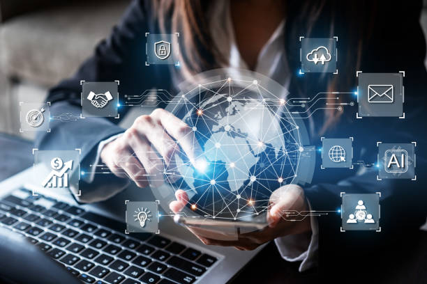 istock Businesswoman using smart devices for Digital technology connection and marketing, global internet network and AI Artificial intelligence concept 1416166499