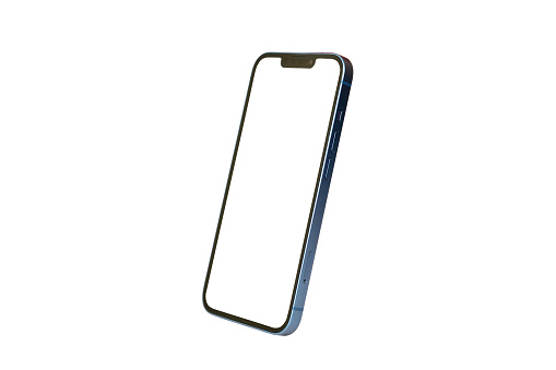 Side view of empty screen smartphone isolated on white background with clipping path