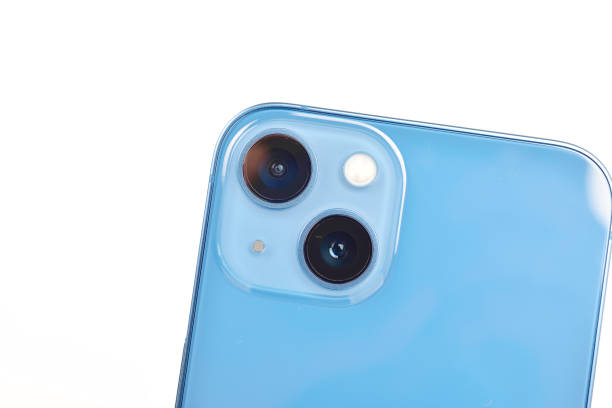 Iphone 13 dual camera setup isolated on white background stock photo