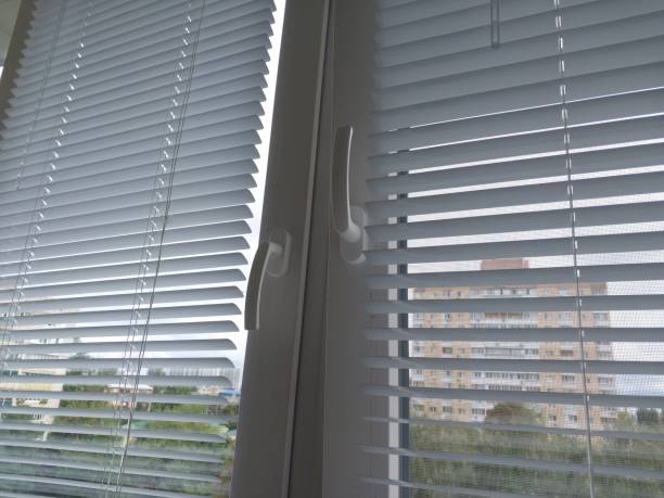 istock Horizontal aluminum blinds installed on the balcony 1416171117