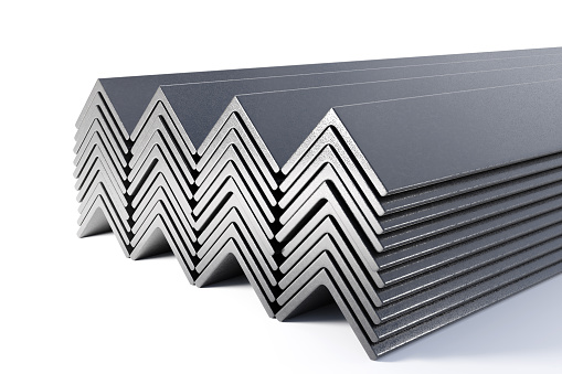 The metal profile of the corner in a bundle on a white background. 3d illustration.
