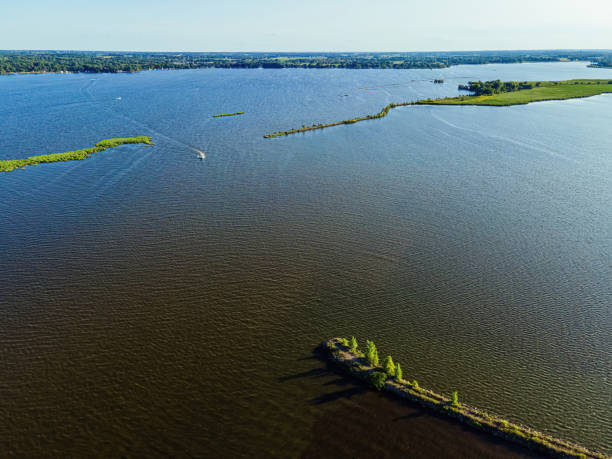 istock Aerial View of the Breakwall Paths on the Fox River in Oshkosh 1416175910