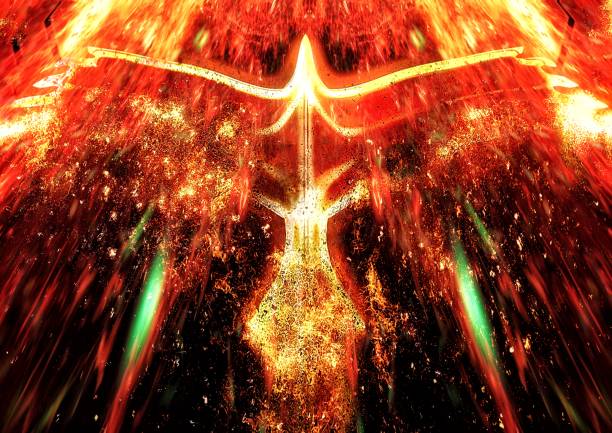 istock 3D illustration of a firebird flapping its wings in the dark 1416185824