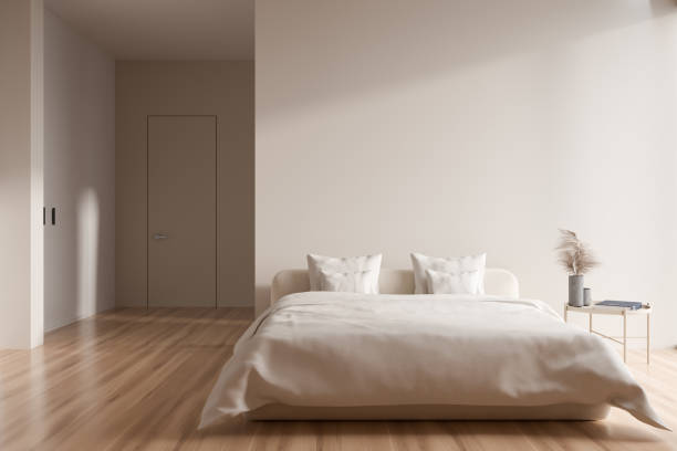 istock Light bedroom interior with bed and nightstand. Mockup 1416190510
