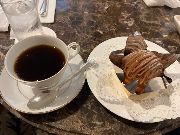 istock A cup of coffee and Mont Blanc cake 1416195335
