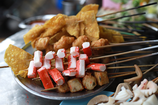 Lok-lok is a dish consisting of various steamboat style foods inclusive of meats and vegetables that are served on a skewer