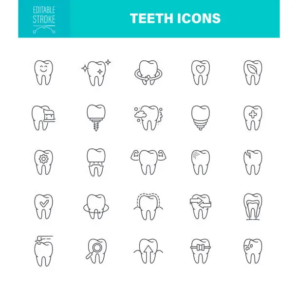 Vector illustration of Teeth Icons Editable Stroke