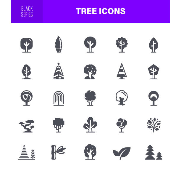 ilustrações de stock, clip art, desenhos animados e ícones de trees icons black silhouette - grove