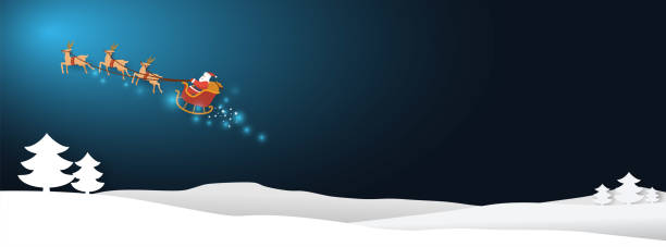 istock Christmas background, Santa flying with reindeer in sleigh, Vector 1416208884