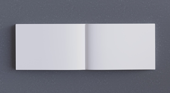 Catalog spread mockup on stone background, blank paper sheet