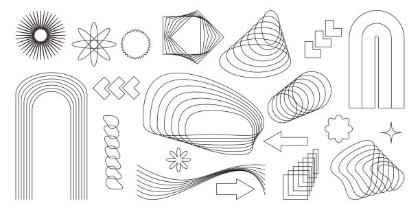 ilustraciones, imágenes clip art, dibujos animados e iconos de stock de conjunto vectorial estético de formas geométricas y2k - architectural detail illustrations
