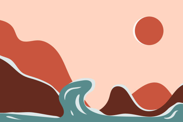 istock Abstract retro vintage landscape with mountains and sun 1416212410