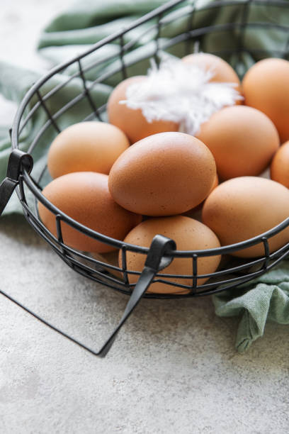 istock Basket of fresh brown eggs 1416221036
