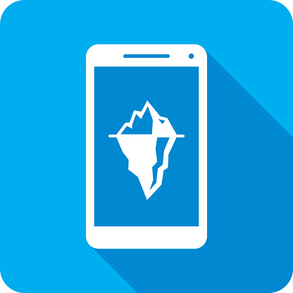 Vector illustration of a smartphone with glacier icon against a blue background in flat style.
