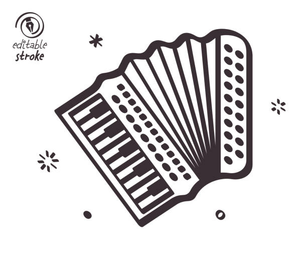 ilustrações, clipart, desenhos animados e ícones de ilustração de linha lúdica para música de acordeão - accordion harmonica musical instrument isolated