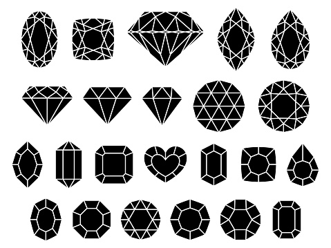 Silhouette illustration set of gem stones of various shapes
