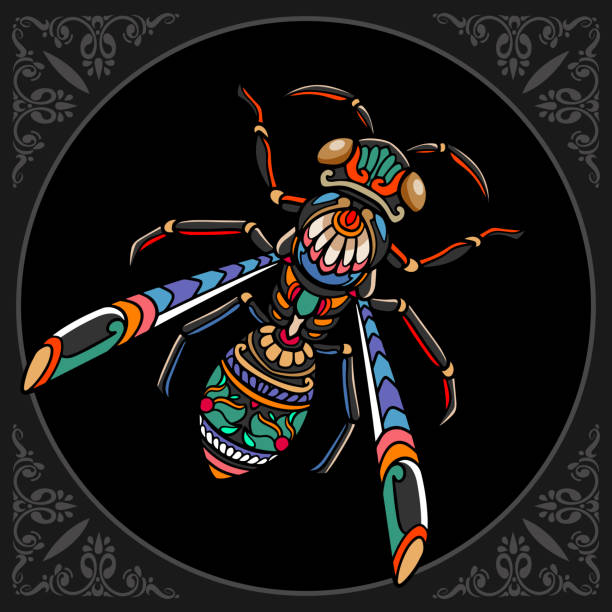 istock Colorful honey bee doodle arts isolated on black background 1416291119