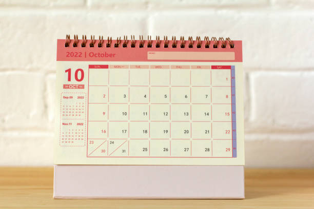 istock Hello, October.Desktop calendar for planning for October 2022. 1416296619