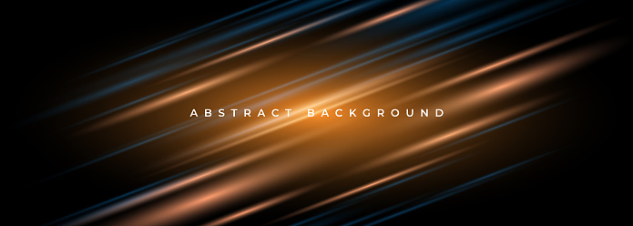 Dark wide abstract background with glowing motion light effect. Vector illustration