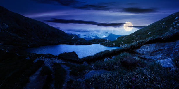 istock mountain landscape with lake in summer at night 1416317224