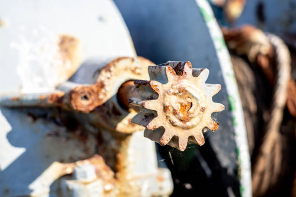 Close-up of cog wheel on a shipyard. With copy space. Shot with a 35-mm full-frame 61MP Sony A7R IV.