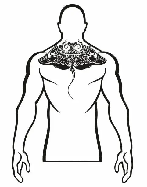 Vector illustration of Maori styled tattoo pattern in shape of manta ray. Fit for upper and lower back. Editable vector illustration.