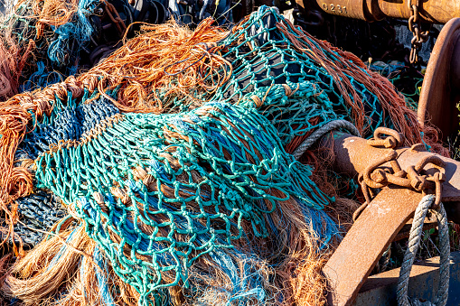 Fishing nets on a shipyard. Shot with a 35-mm full-frame 61MP Sony A7R IV.