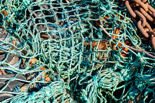 Details of the texture of the fishing ropes and nets