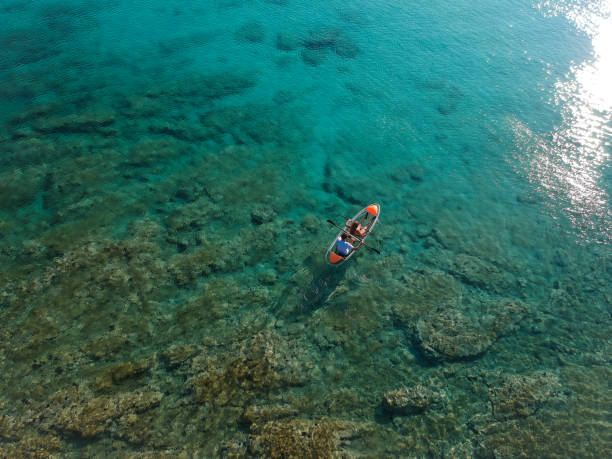 istock couple paddling transparent kayak from above 1416349904