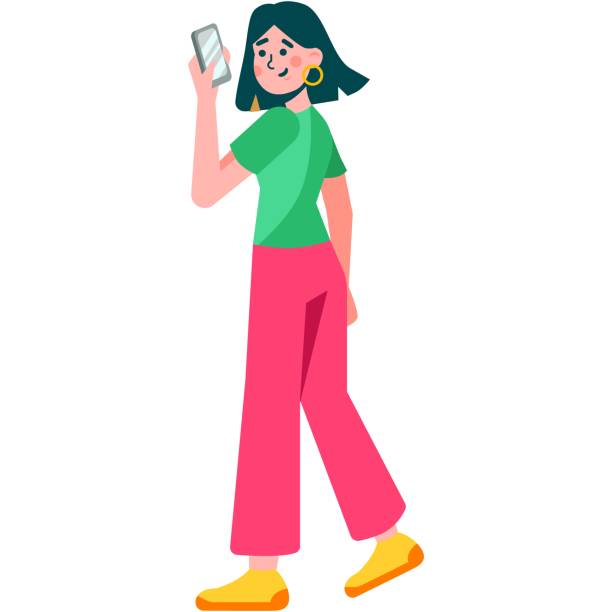 Woman make selfie photo on mobile camera vector Woman character taking selfie photo on mobile camera vector icon cartoon illustration isolated on white background. clip art of a teen webcam stock illustrations