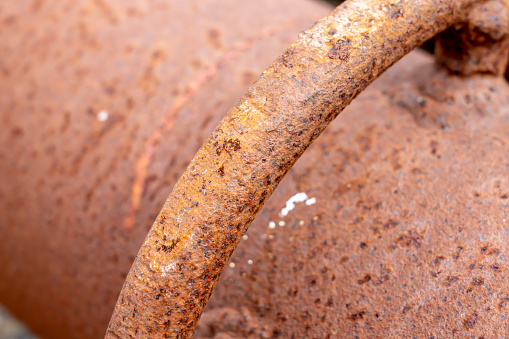 Close-up of a rusty metal mast on a shipyard. With copy space. Shot with a 35-mm full-frame 61MP Sony A7R IV.