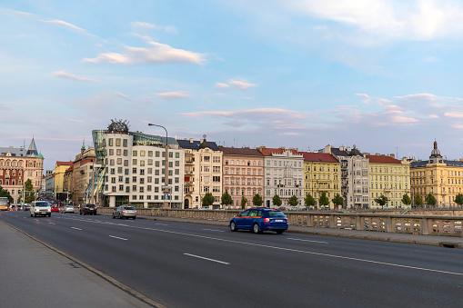 Jiráskův Bridge and old buildings in Prague, Czech Republic