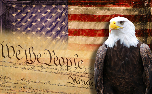 Constitution - We the people, American flag, American eagle