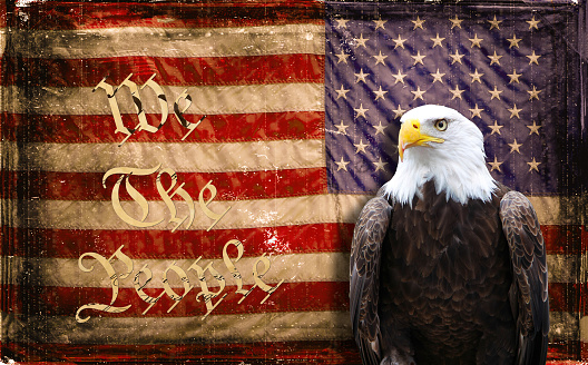 We the people, American flag, American eagle.