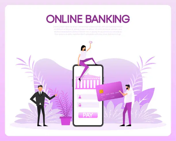 Vector illustration of Internet banking, Mobile Payment, Online banking. Payment of utility, bank restaurant